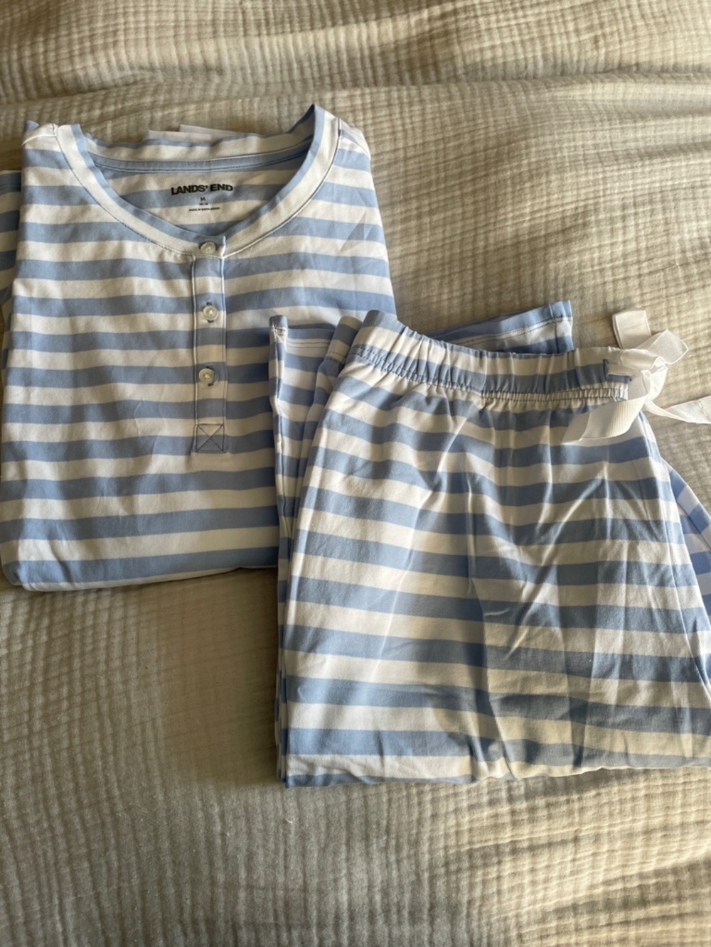 Lands' End Light Blue and White Striped Women’s Pajama Set
